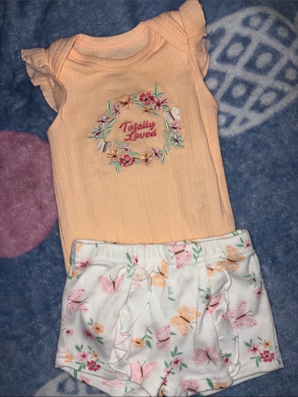 Peach Floral 'Totally Loved' Baby Girl Matching Set
